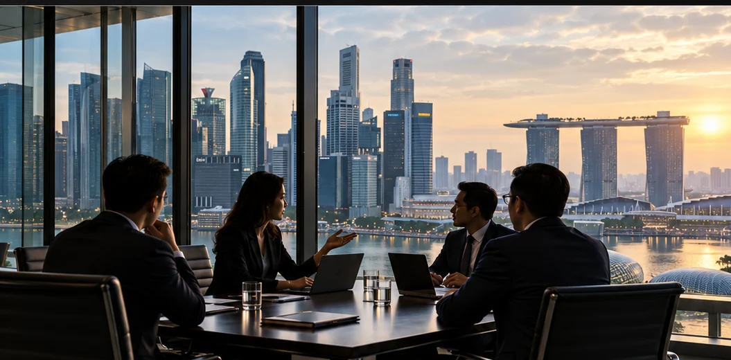 Illustrative boardroom looking over Singapore